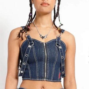 Denim Front Zip Corset Top